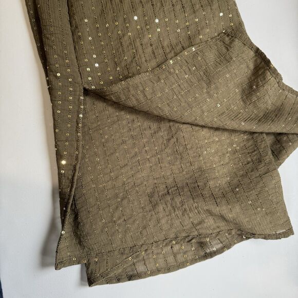 Colleen Lopez Button Front Sequin Tunic Top Size Large Embellished Olive Green - Picture 9 of 9